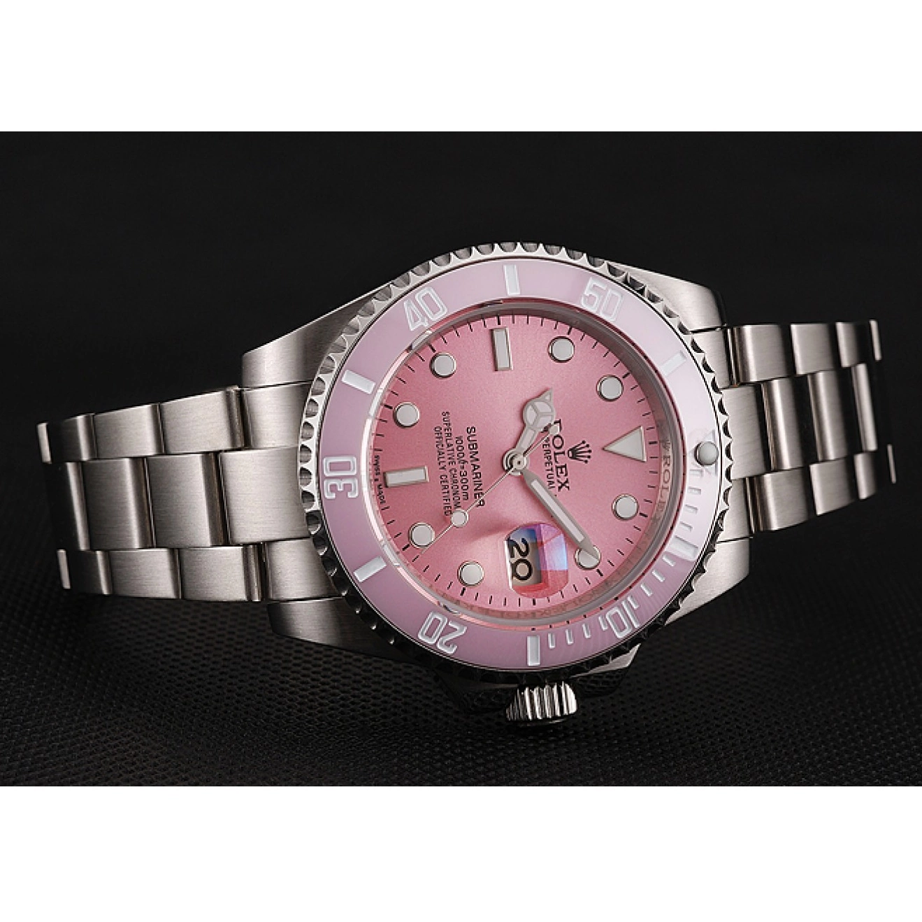 Aaa replica watch Steel Dial Pink Bracelet 1453865 Pink Stainless Rolex Submariner Bezel 0512